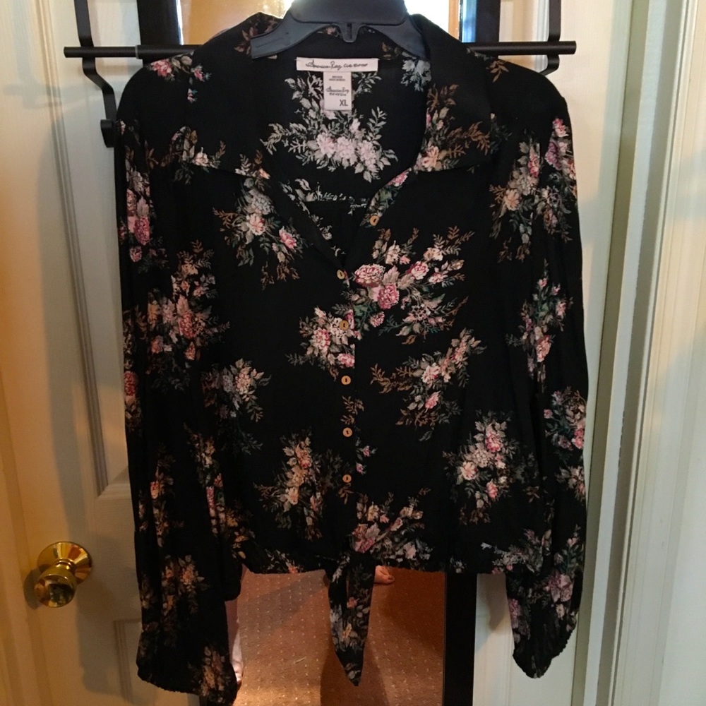 Button Down Cropped Blouse